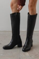 RINA Black Leather Women's High Boots - Image 2