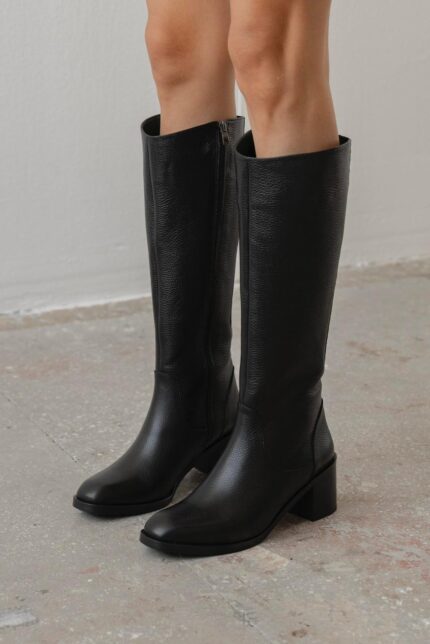 RINA Black Leather Women's High Boots