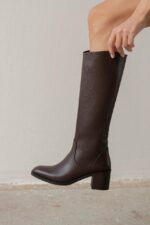 RINA Brown Leather Women's High Boots - Image 3
