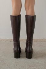 RINA Brown Leather Women's High Boots - Image 4