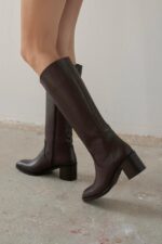 RINA Brown Leather Women's High Boots - Image 2