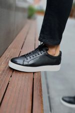 FIERO Black Leather Men's Sneakers