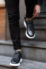 MARINO Black Leather Men's Sneakers
