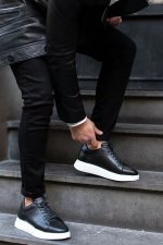 MARINO Black Leather Men's Sneakers - Image 3