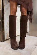 DARLA Brown Suede Leather Women's High Boots - Image 3