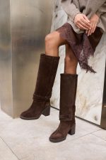 DARLA Brown Suede Leather Women's High Boots - Image 2