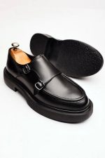 KRASS Black Leather Men's Classic Shoes - Image 2