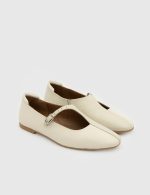 NORA Beige Leather Women's Ballerina - Image 3