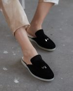 LORA Black Suede Leather Women's Mulle