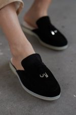 LORA Black Suede Leather Women's Mulle - Image 3