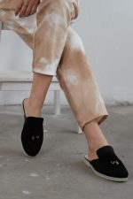 LORA Black Suede Leather Women's Mulle - Image 2