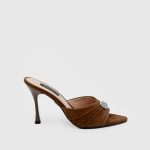MOREA Brown Suede Leather Women's Heeled Slide
