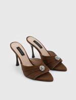 MOREA Brown Suede Leather Women's Heeled Slide - Image 3