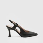 AURORA Black Leather Women's Heeled Sandal