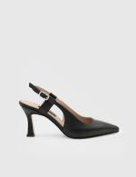 AURORA Black Leather Women's Heeled Sandal