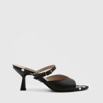 LUSIANA Black Leather Women's Heeled Sandal