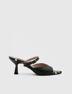LUSIANA Black Leather Women's Heeled Sandal