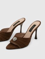 MOREA Brown Suede Leather Women's Heeled Slide - Image 2