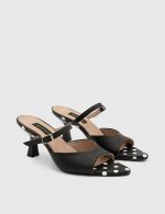 LUSIANA Black Leather Women's Heeled Sandal - Image 2