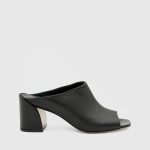 GLORIA Black Leather Women's Heeled Slide