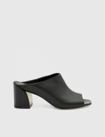 GLORIA Black Leather Women's Heeled Slide