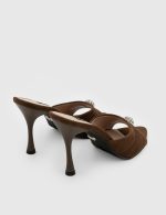 MOREA Brown Suede Leather Women's Heeled Slide - Image 4