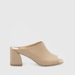 GLORIA Beige Leather Women's Heeled Slide