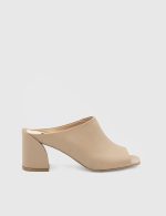 GLORIA Beige Leather Women's Heeled Slide
