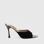 ENISEL Black Leather Women's Heeled Slide