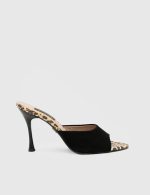 ENISEL Black Leather Women's Heeled Slide