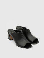 GLORIA Black Leather Women's Heeled Slide - Image 3