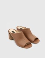 GLORIA Tan Leather Women's Heeled Slide - Image 3