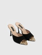 ENISEL Black Leather Women's Heeled Slide - Image 3