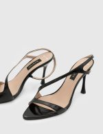 SKYLA Black Leather Women's Heeled Sandal - Image 2
