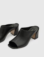GLORIA Black Leather Women's Heeled Slide - Image 2