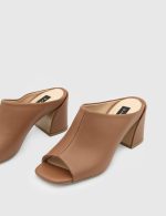 GLORIA Tan Leather Women's Heeled Slide - Image 2