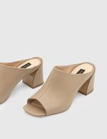 GLORIA Beige Leather Women's Heeled Slide - Image 2