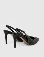 VIVIEN Black Leather Women's Heeled Sandal - Image 4
