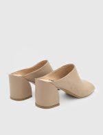 GLORIA Beige Leather Women's Heeled Slide - Image 4
