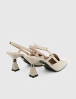 ERSIA Beige Leather Women's Heeled Sandal - Image 4