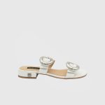 GLEDIA White Leather Women's Mulle