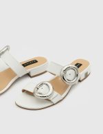 GLEDIA White Leather Women's Mulle - Image 2