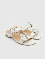 GLEDIA White Leather Women's Mulle - Image 3