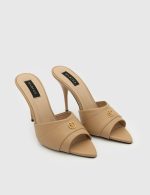 SOLEN Nude Leather Women's Heeled Slide - Image 3