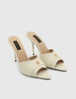 SOLEN Beige Leather Women's Heeled Slide - Image 3