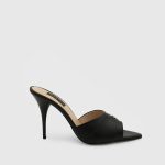 SOLEN Black Leather Women's Heeled Slide