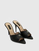 SOLEN Black Leather Women's Heeled Slide - Image 3