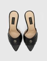 SOLEN Black Leather Women's Heeled Slide - Image 5
