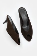 ONYX Brown Suede Leather Women's Heeled Slide - Image 2