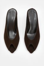ONYX Brown Suede Leather Women's Heeled Slide - Image 4